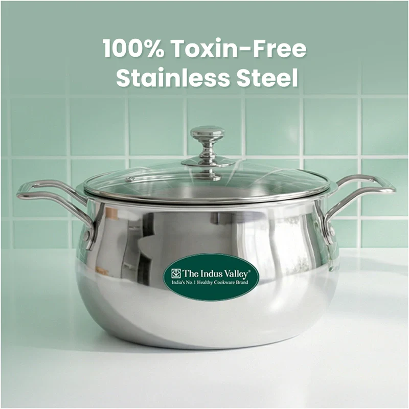TurboCuk Tri-ply Stainless Steel Handi Casserole/ Biryani Cooking Pot+ Glass Lid 4L, Premium Quality, 3 Layer Thick Body, 100% Toxin-free, Non-stick, Induction & Gas - Image 8