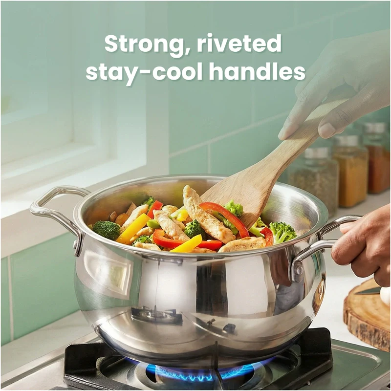 TurboCuk Tri-ply Stainless Steel Handi Casserole/ Biryani Cooking Pot+ Glass Lid 4L, Premium Quality, 3 Layer Thick Body, 100% Toxin-free, Non-stick, Induction & Gas - Image 9