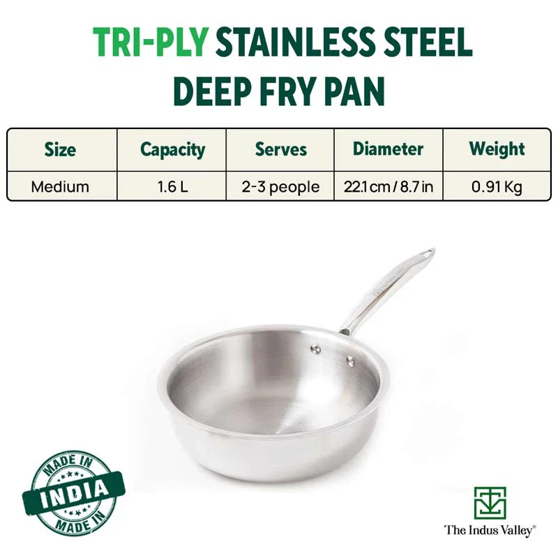 TurboCuk Tri-ply Stainless Steel Deep Fry Pan 1.6L, Premium Quality, 3 Layer Thick Body, 100% Toxin-free, Non-stick, Induction & Gas - Image 3