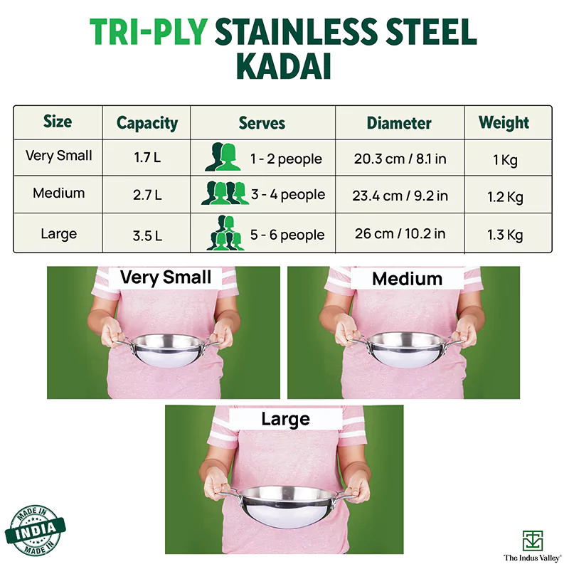 TurboCuk Tri-ply Stainless Steel Kadai 1.7/2.7/4L, Premium 3 Layer Body, Induction, Non-stick - Image 3
