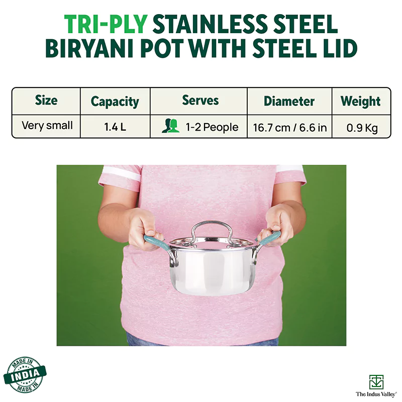 TurboCuk Tri-ply Stainless Steel Casserole/Biryani Cooking Pot 1.4L, Premium Quality, 3 Layer Thick Body, Cool Silicone Handles, 100% Toxin-free, Non-stick, Induction & Gas - Image 3