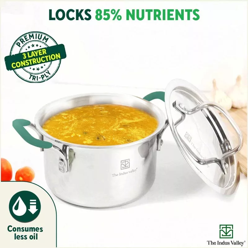 TurboCuk Tri-ply Stainless Steel Casserole/Biryani Cooking Pot 1.4L, Premium Quality, 3 Layer Thick Body, Cool Silicone Handles, 100% Toxin-free, Non-stick, Induction & Gas - Image 6
