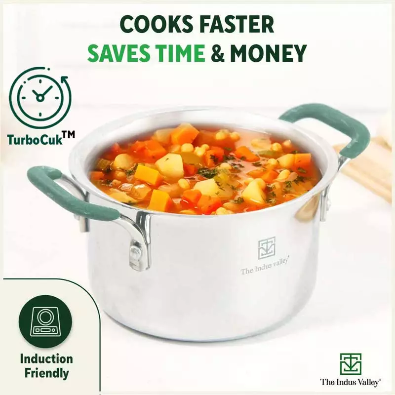 TurboCuk Tri-ply Stainless Steel Casserole/Biryani Cooking Pot 1.4L, Premium Quality, 3 Layer Thick Body, Cool Silicone Handles, 100% Toxin-free, Non-stick, Induction & Gas - Image 7