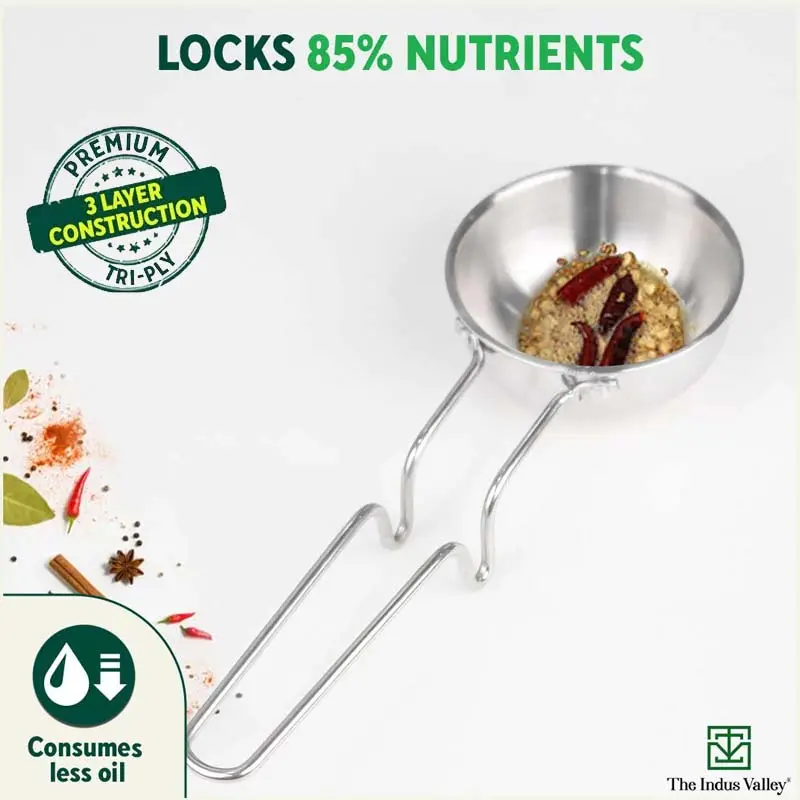 TurboCuk Triply Stainless Steel Tadka Pan 300ml for Spice Seasoning/Heating, Premium Quality, 3 Layer Thick Body, 100% Toxin-free, Non-stick, Induction & Gas - Image 6