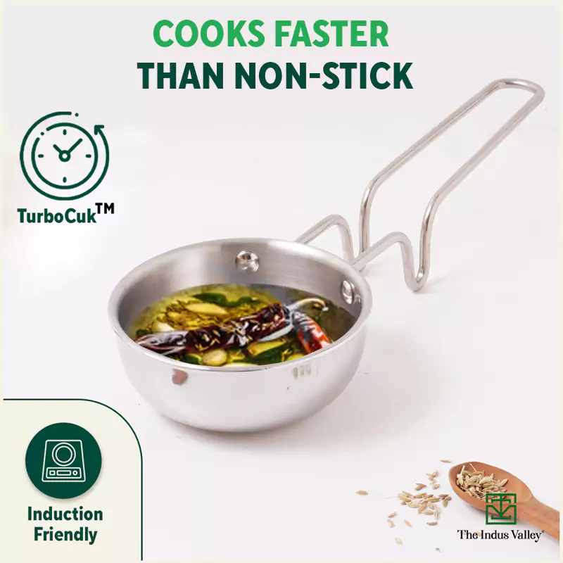 TurboCuk Triply Stainless Steel Tadka Pan 300ml for Spice Seasoning/Heating, Premium Quality, 3 Layer Thick Body, 100% Toxin-free, Non-stick, Induction & Gas - Image 7