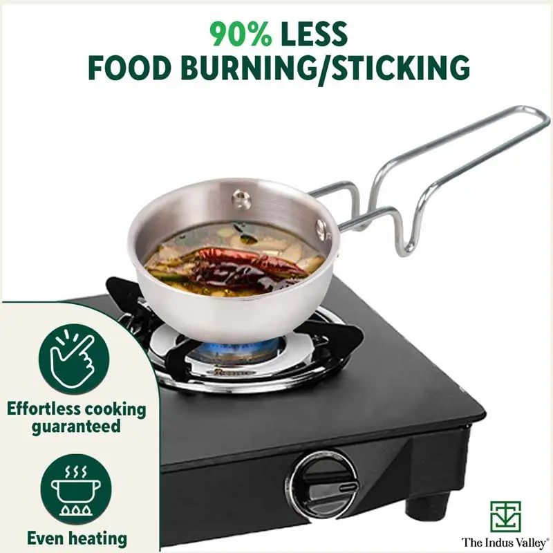 TurboCuk Triply Stainless Steel Tadka Pan 300ml for Spice Seasoning/Heating, Premium Quality, 3 Layer Thick Body, 100% Toxin-free, Non-stick, Induction & Gas - Image 8