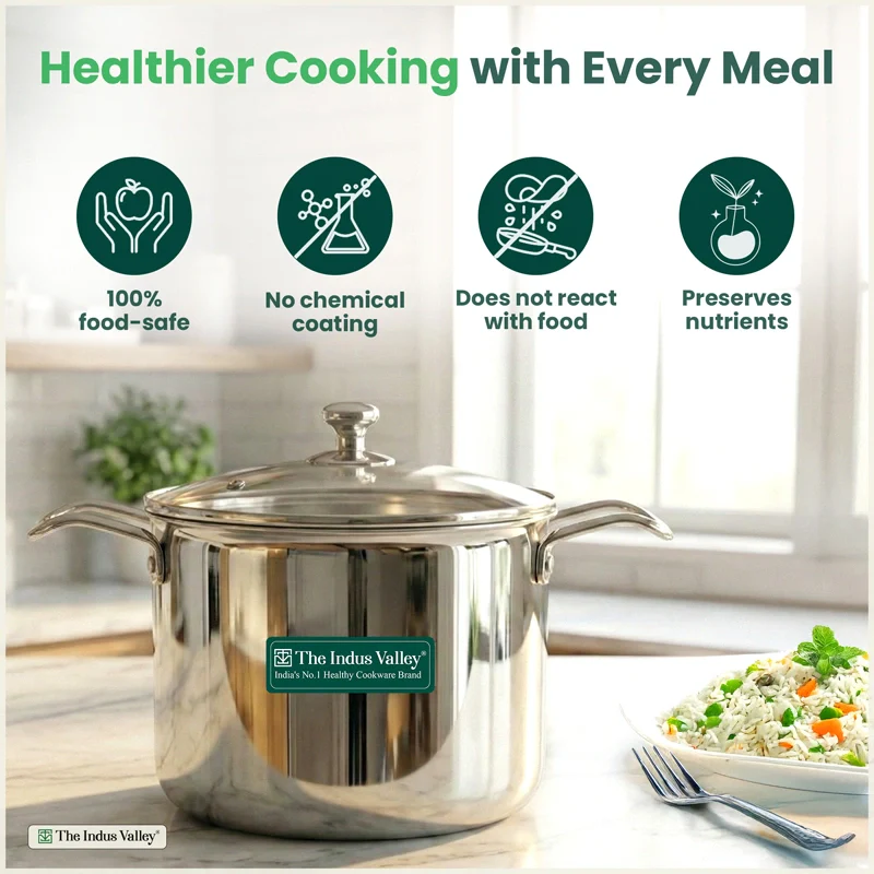 6L TurboCuk Tri-ply Stainless Steel Tall Biryani Pot/Casserole+ Glass Lid, Premium Quality, 3 Layer Thick Body, 100% Toxin-free, Non-stick, Induction & Gas - Image 3