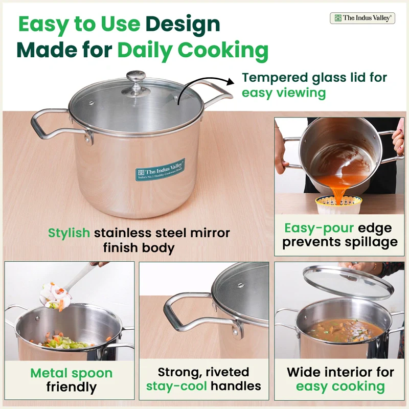 6L TurboCuk Tri-ply Stainless Steel Tall Biryani Pot/Casserole+ Glass Lid, Premium Quality, 3 Layer Thick Body, 100% Toxin-free, Non-stick, Induction & Gas - Image 8