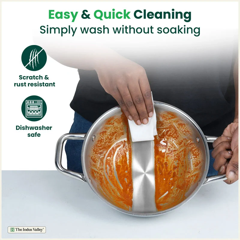 TurboCuk Tri-ply Stainless Steel Cookware Set: 24cm Kadai with Lid + 22cm Fry Pan + 16cm Sauce pan, Premium Quality, 3 Layer Thick Body, 100% Toxin-free, Non-stick, Induction & Gas - Image 6