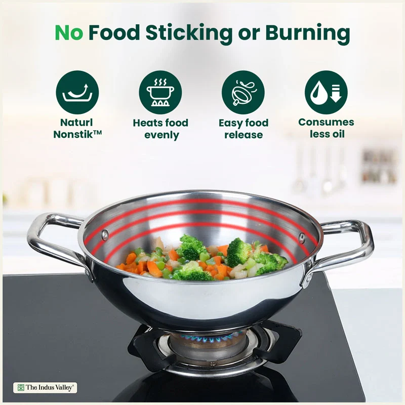 TurboCuk Tri-ply Stainless Steel Cookware Set: 24cm Kadai with Lid + 22cm Fry Pan + 16cm Sauce pan, Premium Quality, 3 Layer Thick Body, 100% Toxin-free, Non-stick, Induction & Gas - Image 7