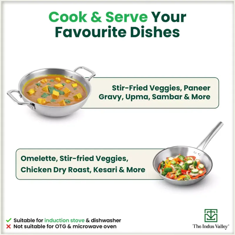 TurboCuk Tri-ply Stainless Steel Cookware Set: 3L Kadai with Lid + 1.4L Fry Pan, Premium Quality, 3 Layer Thick Body, 100% Toxin-free, Non-stick, Induction & Gas - Image 10