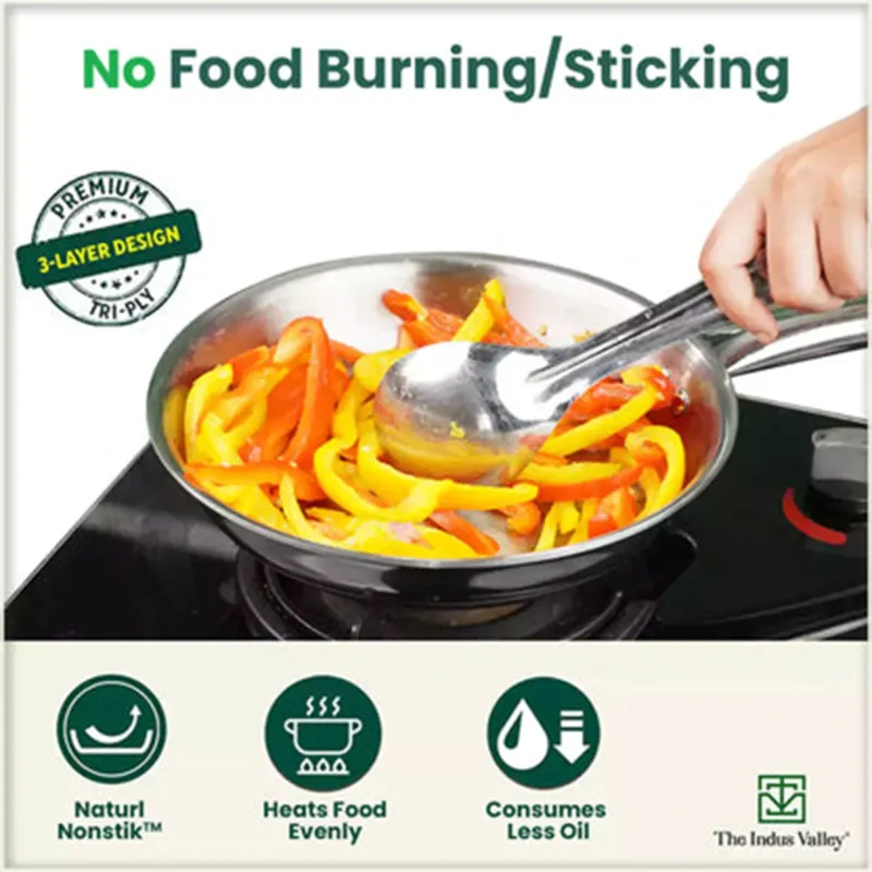 TurboCuk Tri-ply Stainless Steel Cookware Set: 3L Kadai with Lid + 1.4L Fry Pan, Premium Quality, 3 Layer Thick Body, 100% Toxin-free, Non-stick, Induction & Gas - Image 5