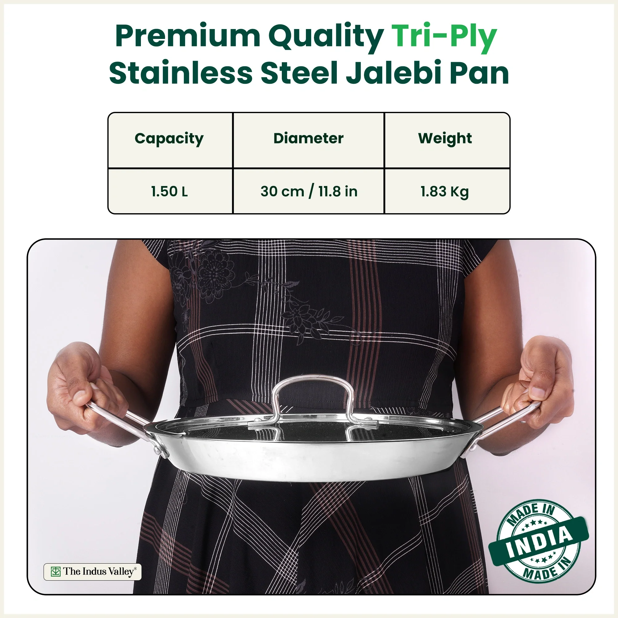 TurboCuk Tri-ply Stainless Steel Jalebi Pan 30cm, 1.5L | No Sticking, No Burning | With Steel Lid | Fast Heating, Healthy Cooking | Induction Safe - Image 2
