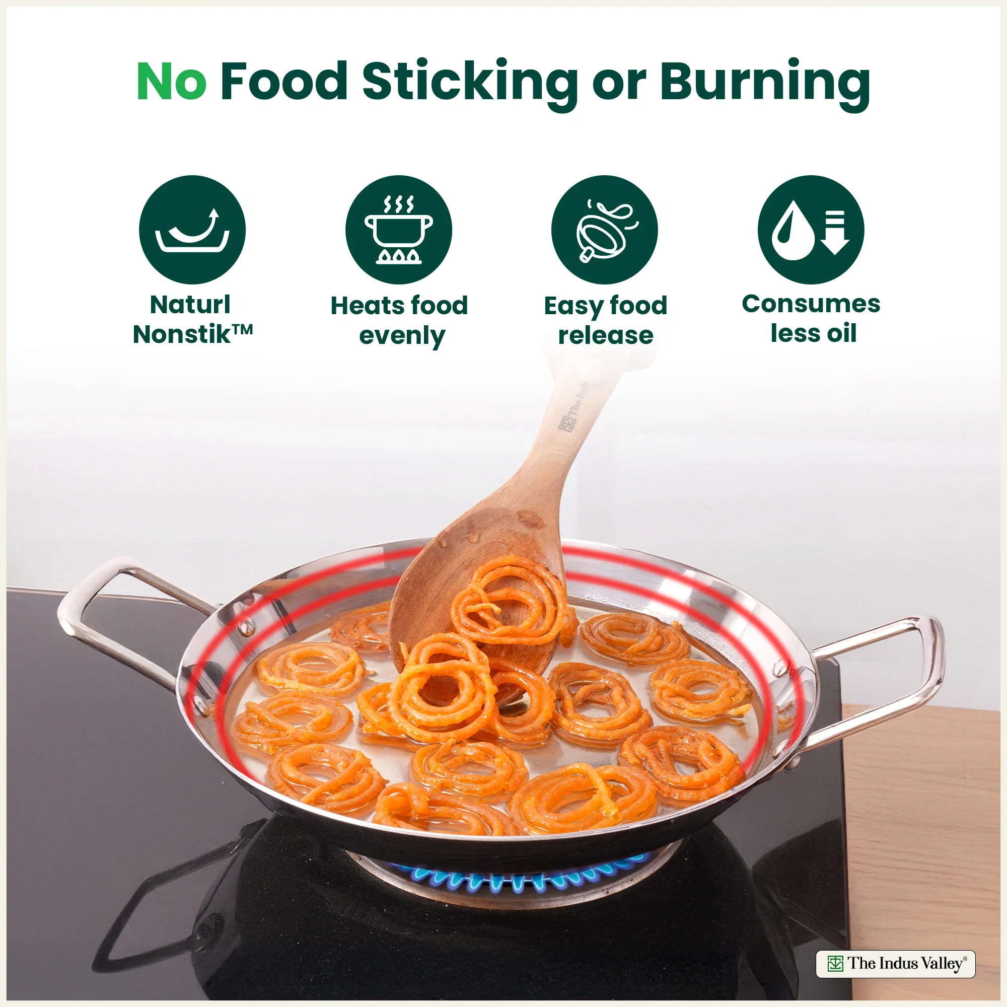 TurboCuk Tri-ply Stainless Steel Jalebi Pan 30cm, 1.5L | No Sticking, No Burning | With Steel Lid | Fast Heating, Healthy Cooking | Induction Safe - Image 7
