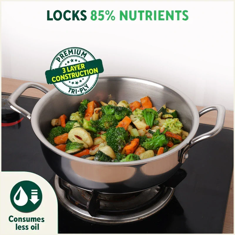 TurboCuk Tri-ply Stainless Steel Deep Fry Pan+ Glass Lid 20.3cm, 1.5 L, Premium Quality, 3 Layer Thick Body, 100% Toxin-free, Non-stick, Induction & Gas, 1.38kg - Image 5