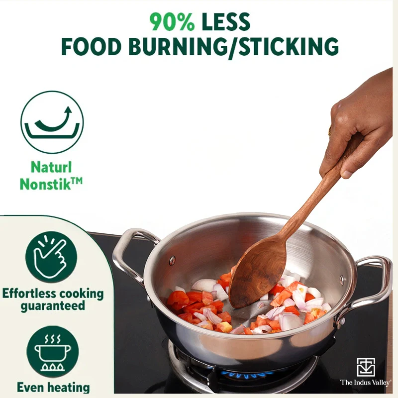 TurboCuk Tri-ply Stainless Steel Deep Fry Pan+ Glass Lid 20.3cm, 1.5 L, Premium Quality, 3 Layer Thick Body, 100% Toxin-free, Non-stick, Induction & Gas, 1.38kg - Image 6