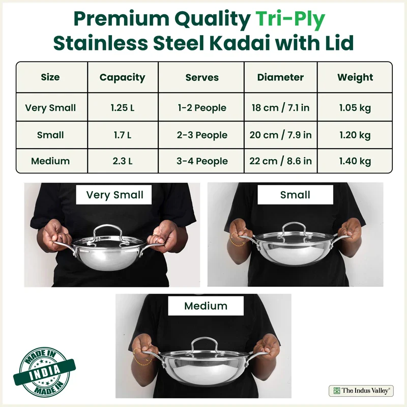 TurboCuk Tri-ply Stainless Steel Kadai+ Steel Lid 18cm Premium Quality, 3 Layer Thick Body, 100% Toxin-free, Non-stick, Induction & Gas - Image 3