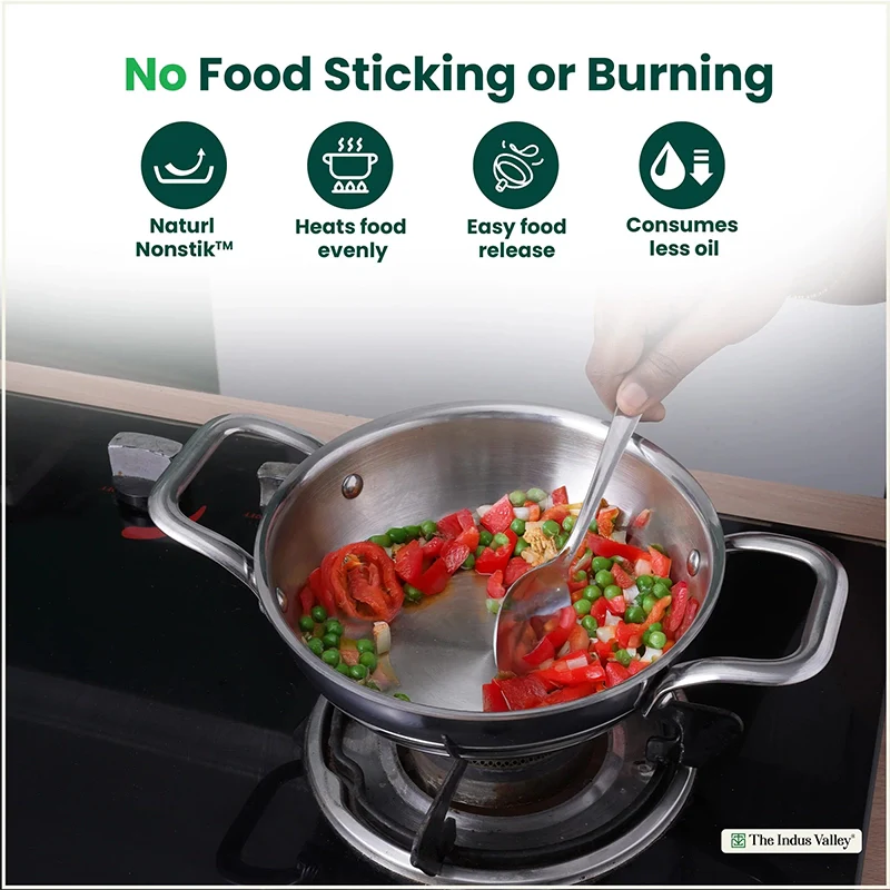 TurboCuk Tri-ply Stainless Steel Kadai+ Steel Lid 18cm Premium Quality, 3 Layer Thick Body, 100% Toxin-free, Non-stick, Induction & Gas - Image 6