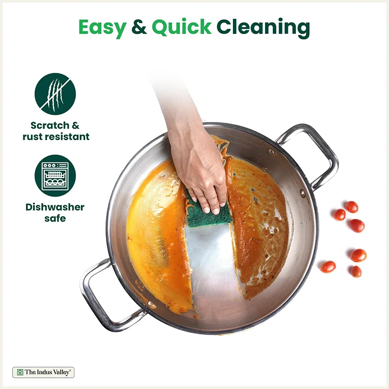 TurboCuk Tri-ply Stainless Steel Kadai+ Steel Lid 3L/3.5L/3.9L/4.5L, Premium Quality, 3 Layer Thick Body, 100% Toxin-free, Non-stick, Induction & Gas - Image 6