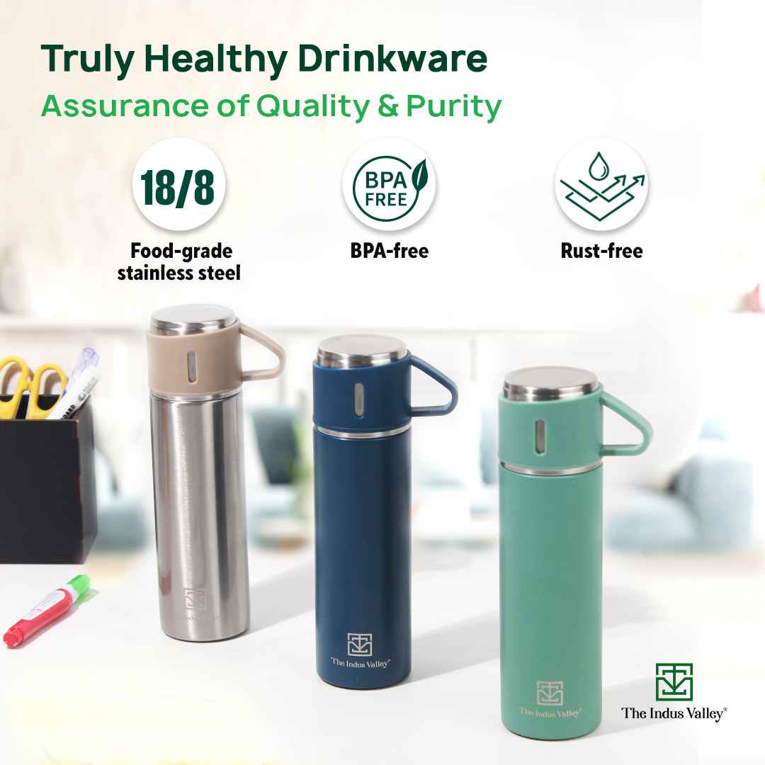 Pro-hydro Stainless Steel Vacuum Insulated 500 ml Flask with Drinking Mug Lid, Hot & Cold Bottle - Image 4