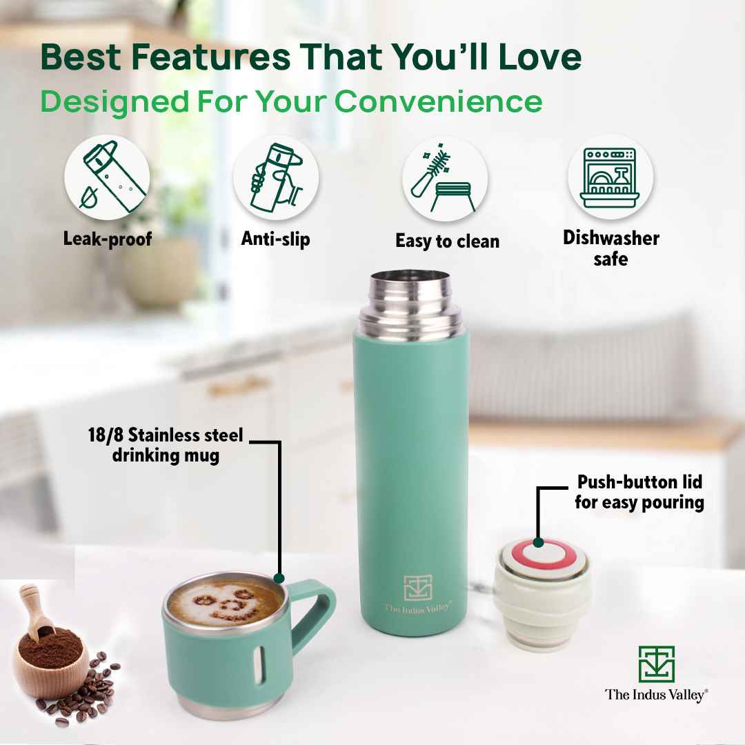 Pro-hydro Stainless Steel Vacuum Insulated 500 ml Flask with Drinking Mug Lid, Hot & Cold Bottle - Image 6