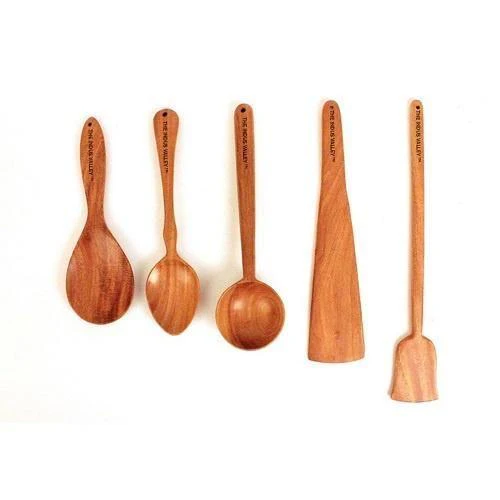 100% Natural Neem Wood Cooking & Serving Spoons/Spatula/Ladles, Set of 5, Toxin-free, Anti-microbial - Image 2